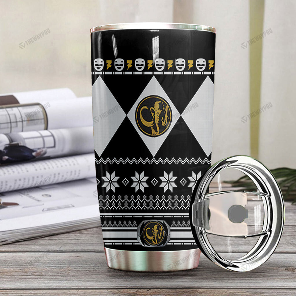 Black Mighty Morphin Power Ranger Ugly Christmas Custom Tumbler