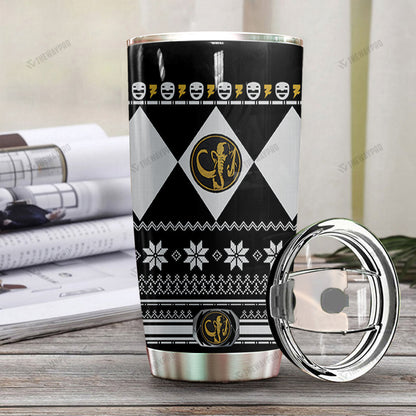 Black Mighty Morphin Power Ranger Ugly Christmas Custom Tumbler
