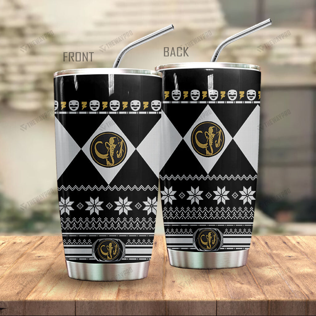 Black Mighty Morphin Power Ranger Ugly Christmas Custom Tumbler
