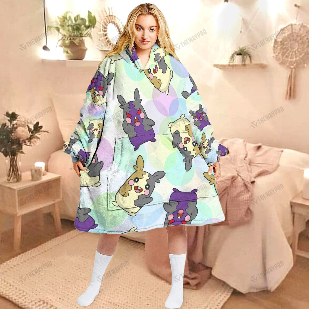 Anime Pkm Morpeko Custom Fleece Blanket Hoodie Adult / Free Size
