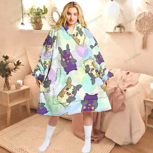 Anime Pkm Morpeko Custom Fleece Blanket Hoodie Adult / Free Size