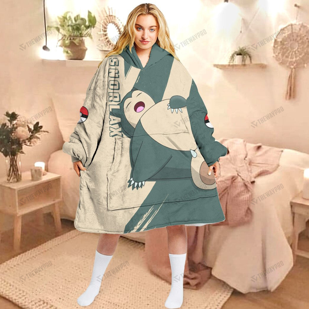 Anime Pkm Snorlax Custom Fleece Blanket Hoodie Adult / Free Size