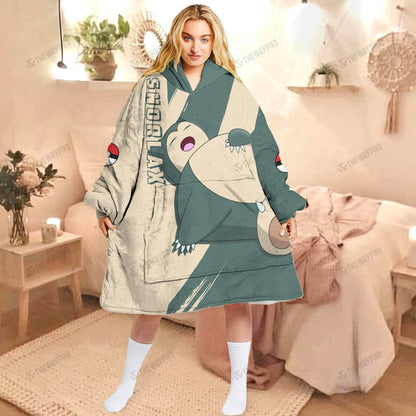Anime Pkm Snorlax Custom Fleece Blanket Hoodie Adult / Free Size