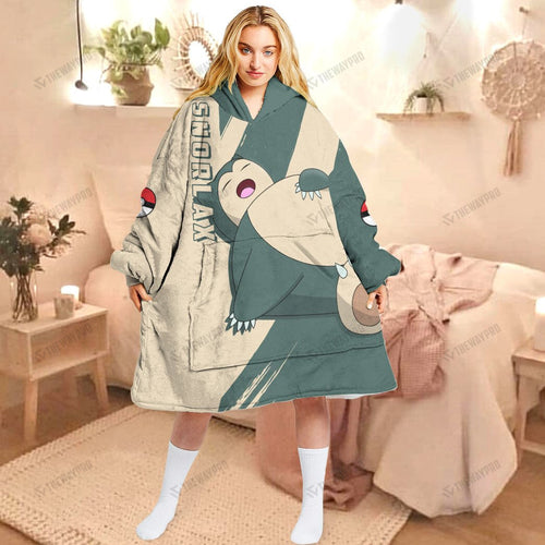 Anime Pkm Snorlax Custom Fleece Blanket Hoodie Adult / Free Size