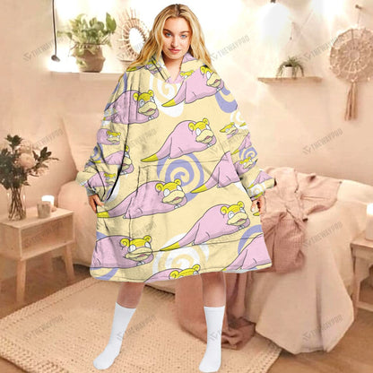 Anime Pkm Galarian Slowpoke Custom Fleece Blanket Hoodie Adult / Free Size