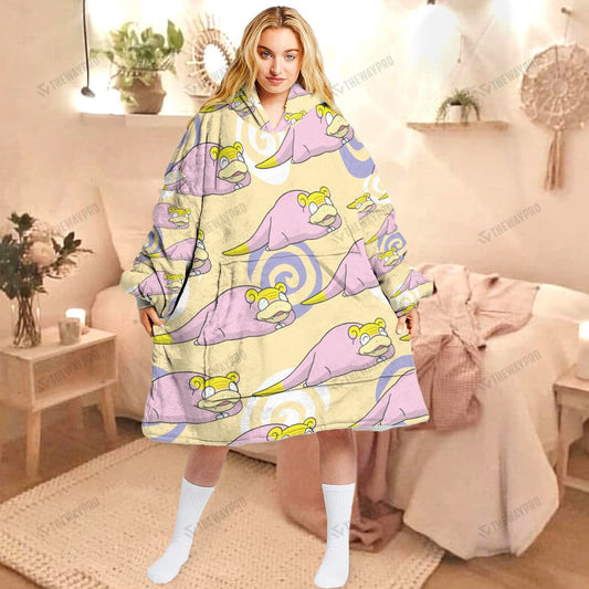 Anime Pkm Galarian Slowpoke Custom Fleece Blanket Hoodie Adult / Free Size