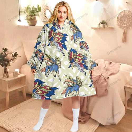 Anime Pkm Zacian Zamazenta Custom Fleece Blanket Hoodie Adult / Free Size