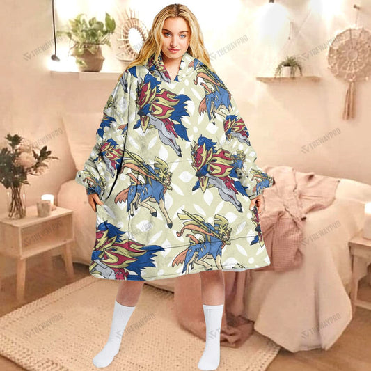 Anime Pkm Zacian Zamazenta Custom Fleece Blanket Hoodie Adult / Free Size