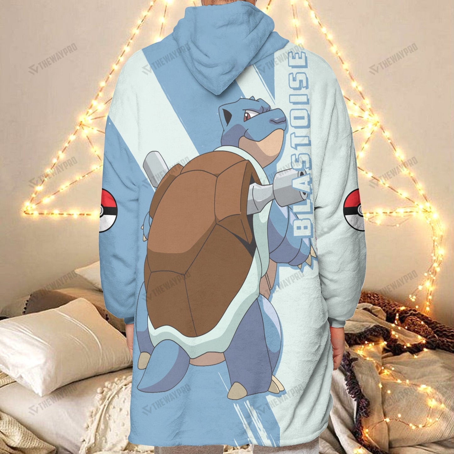 Anime Pkm Blastoise Custom Fleece Blanket Hoodie