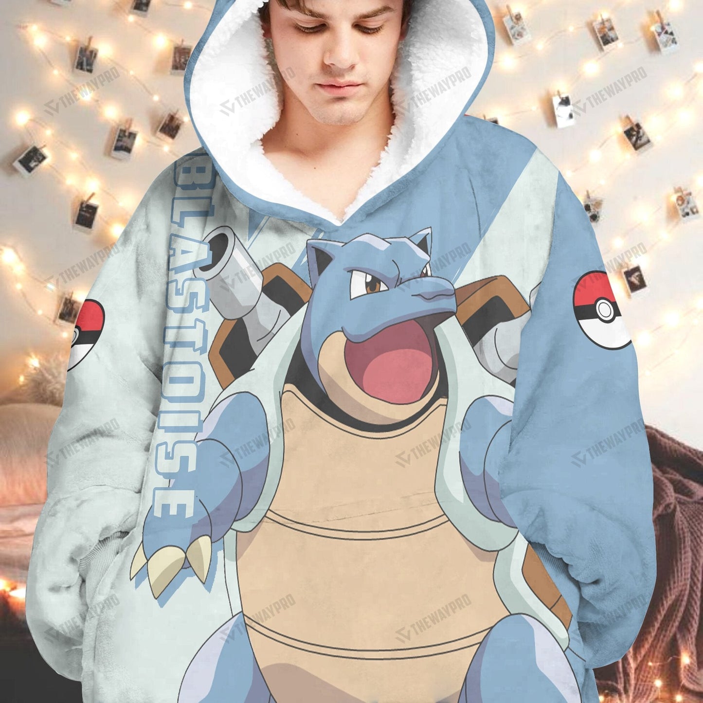 Anime Pkm Blastoise Custom Fleece Blanket Hoodie