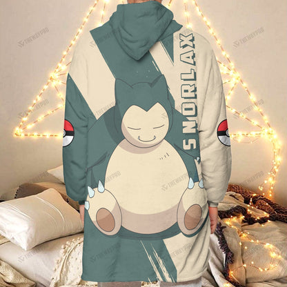 Anime Pkm Snorlax Custom Fleece Blanket Hoodie
