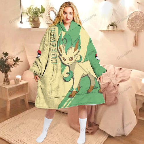 Anime Pkm Leafeon Custom Fleece Blanket Hoodie