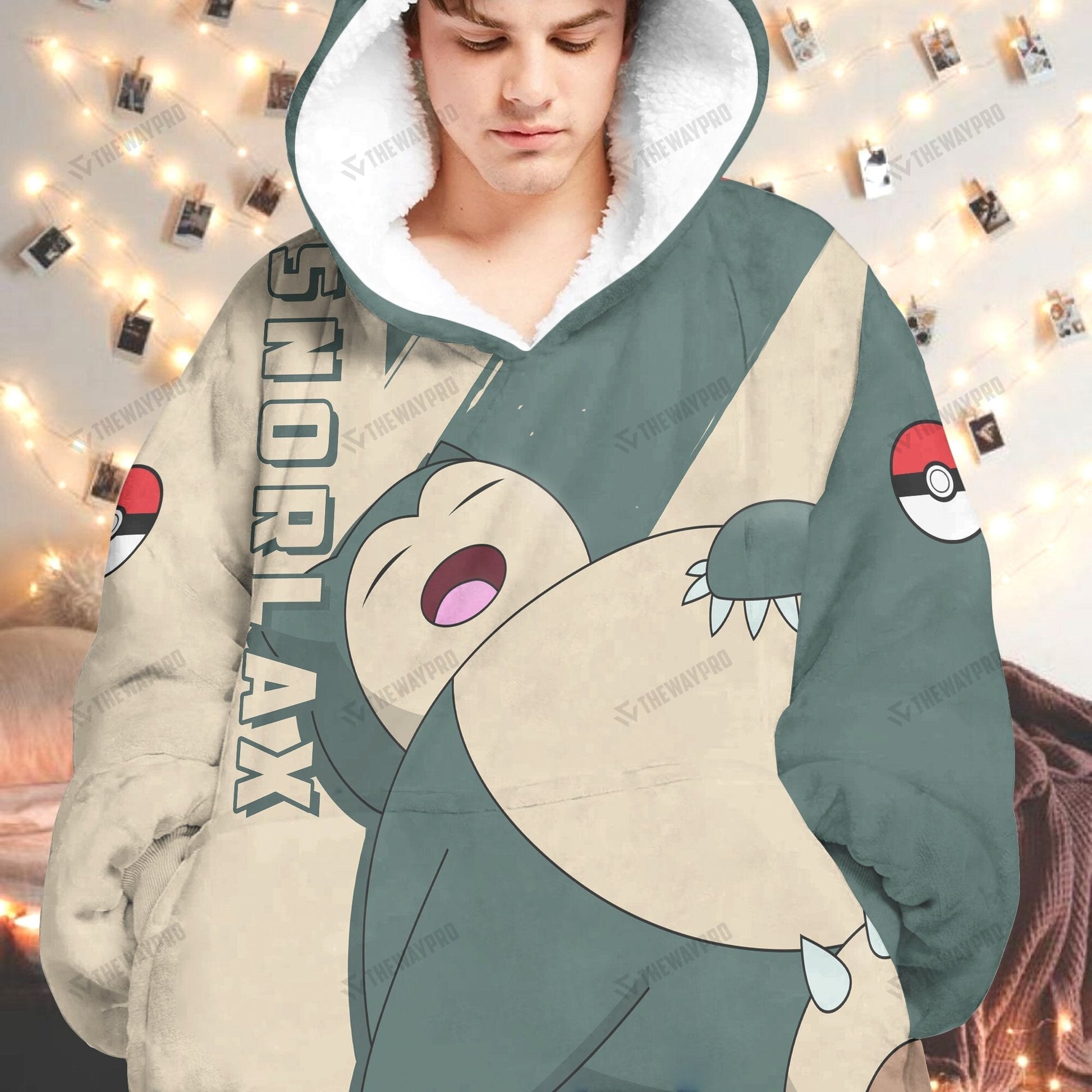 Anime Pkm Snorlax Custom Fleece Blanket Hoodie