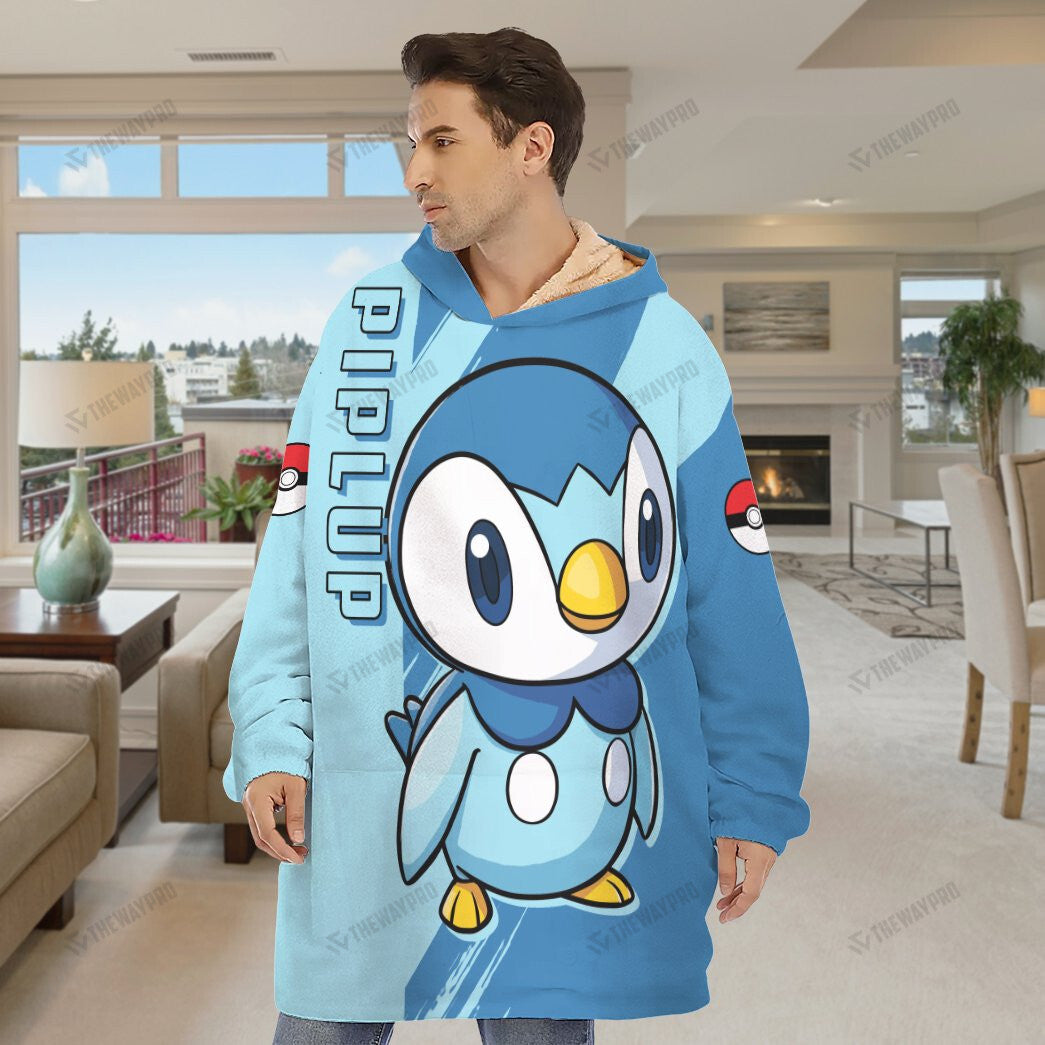 Anime Pkm Piplup Custom Fleece Blanket Hoodie