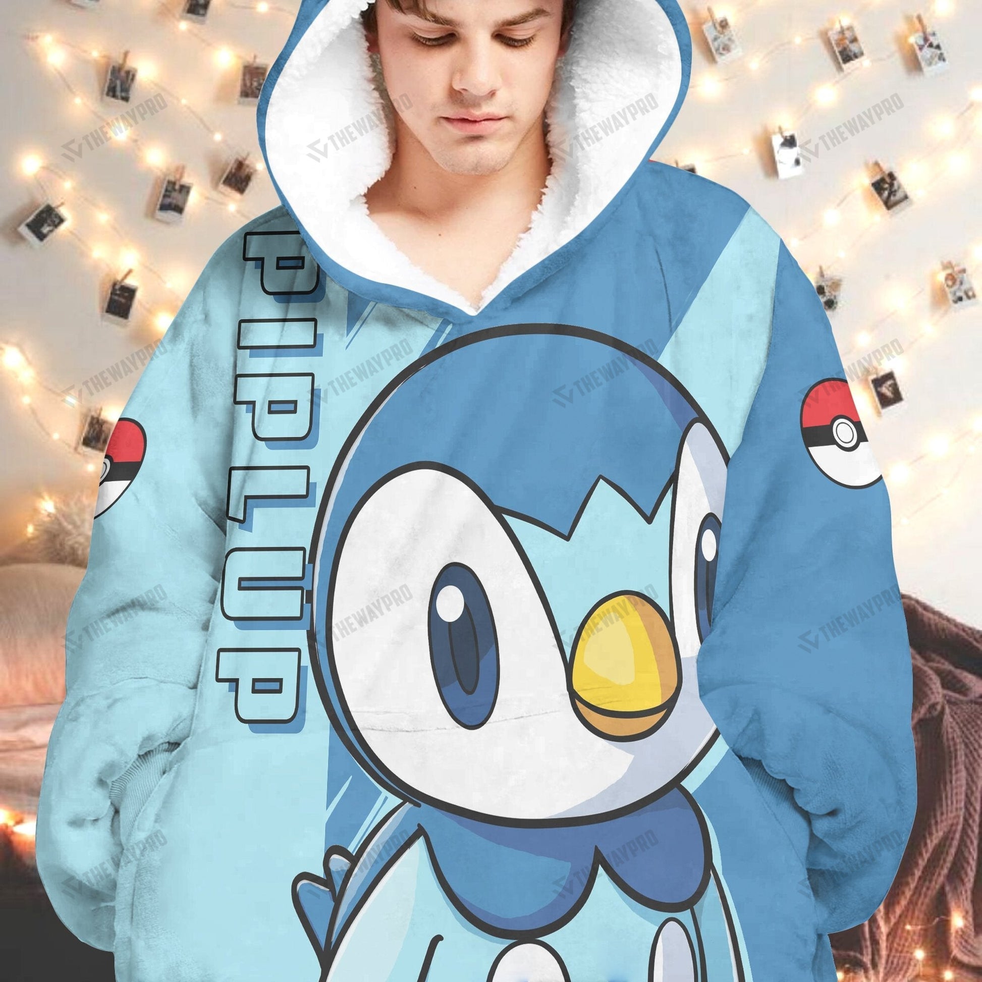 Anime Pkm Piplup Custom Fleece Blanket Hoodie