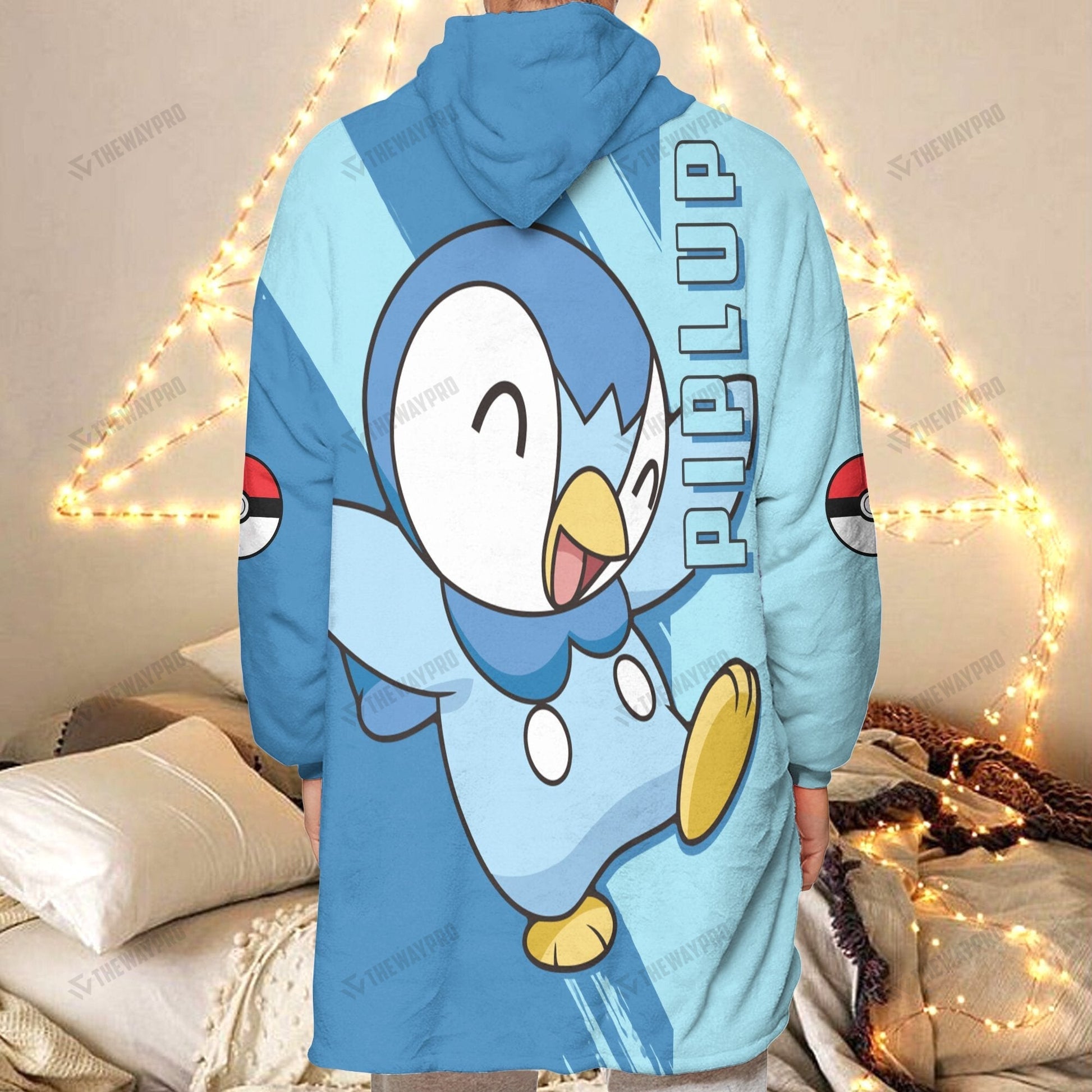 Anime Pkm Piplup Custom Fleece Blanket Hoodie