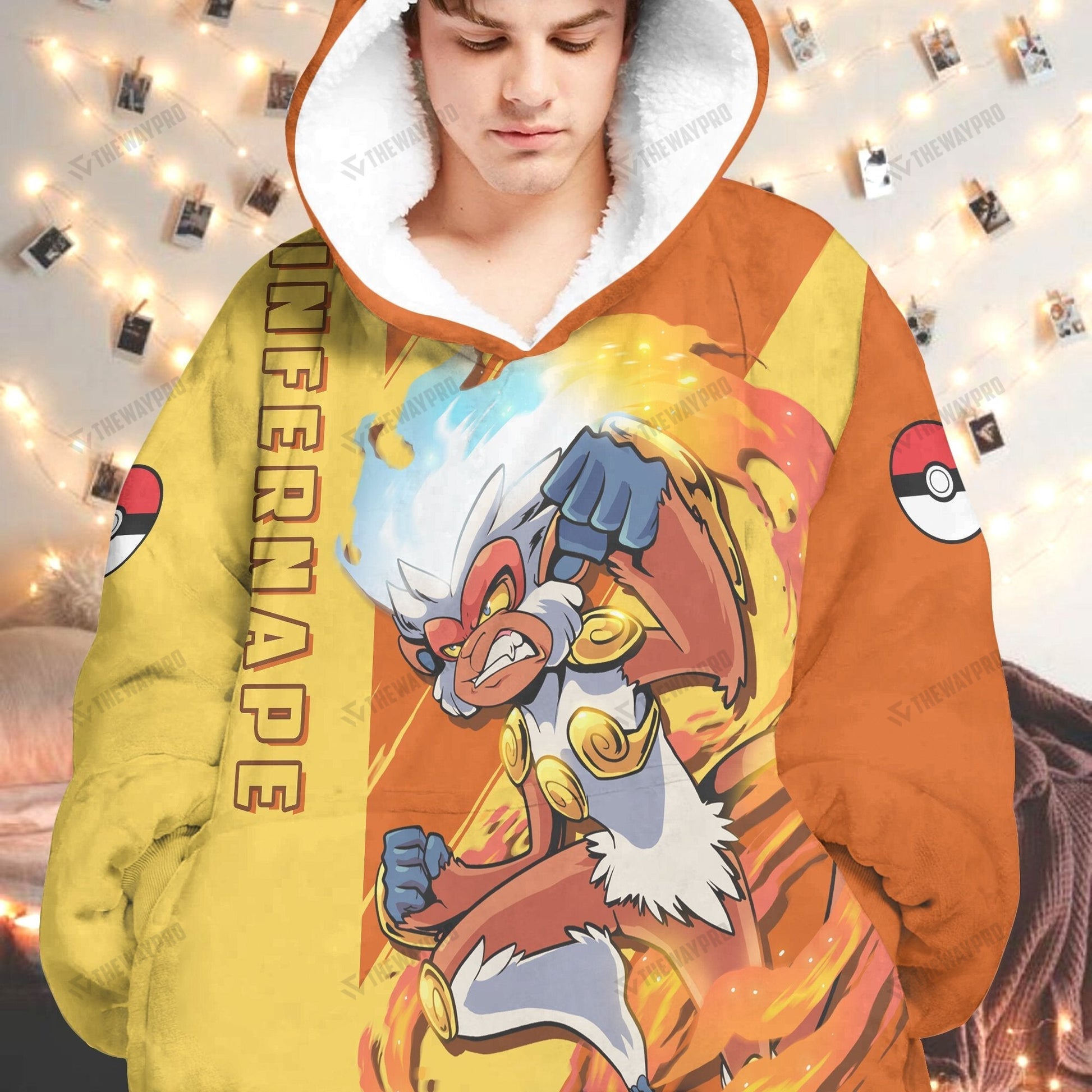 Anime Pkm Infernape Custom Fleece Blanket Hoodie