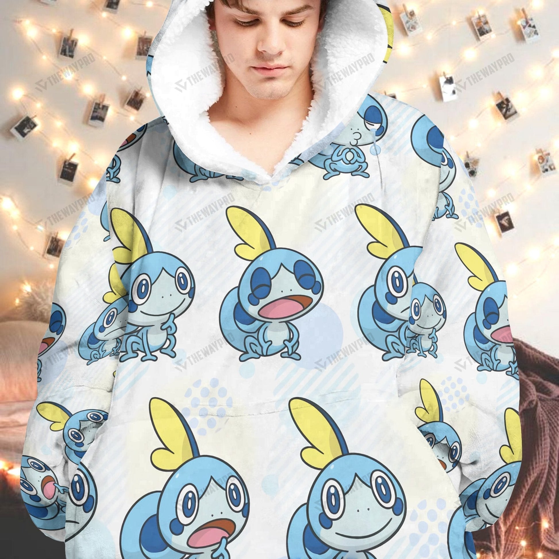 Anime Pkm Sobble Custom Fleece Blanket Hoodie