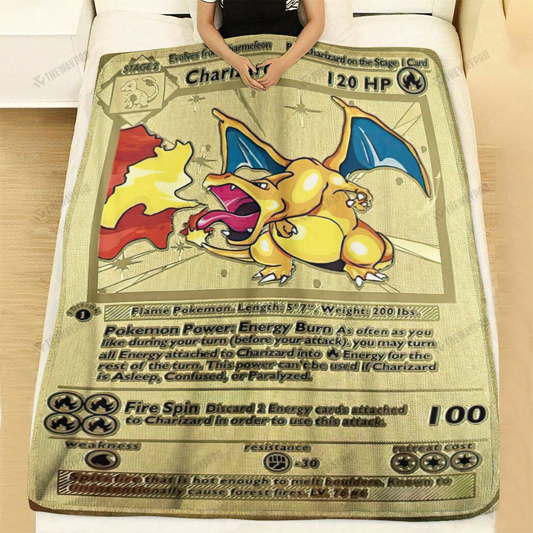 Anime First Edition Charizard Gold Card Custom Soft Blanket