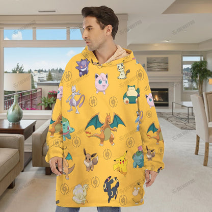 Anime Pkm Custom Fleece Blanket Hoodie