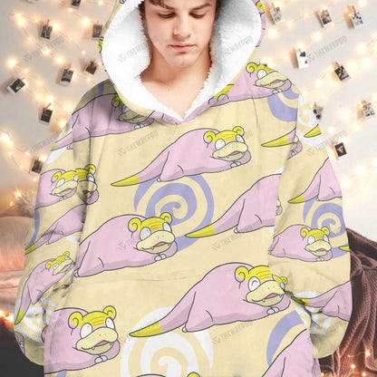 Anime Pkm Galarian Slowpoke Custom Fleece Blanket Hoodie