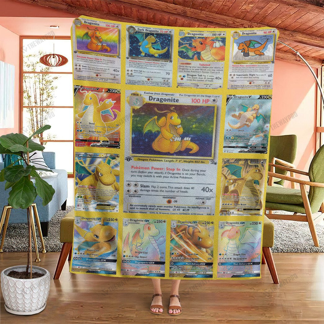 Anime Dragonite Cards Version 2 Custom Soft Blanket