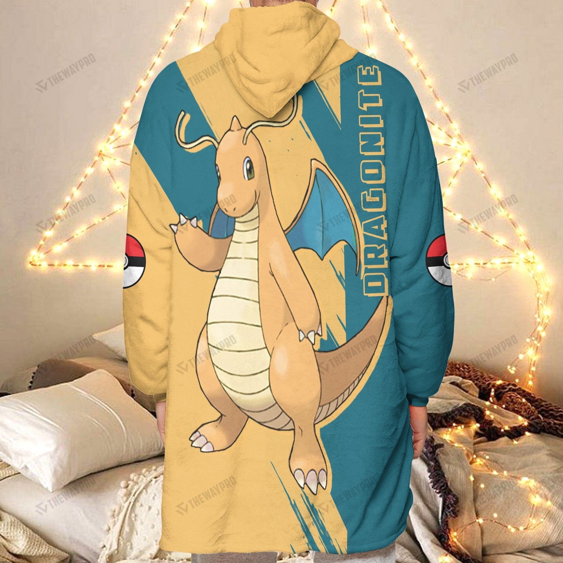 Anime Pkm Dragonite Custom Fleece Blanket Hoodie