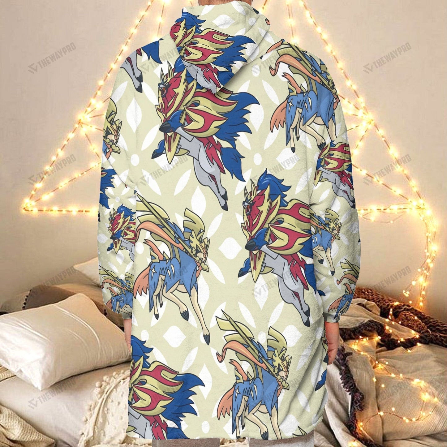 Anime Pkm Zacian Zamazenta Custom Fleece Blanket Hoodie
