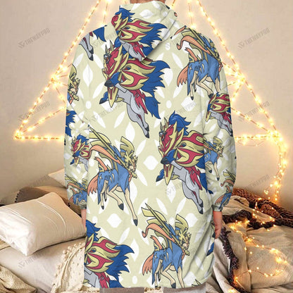 Anime Pkm Zacian Zamazenta Custom Fleece Blanket Hoodie