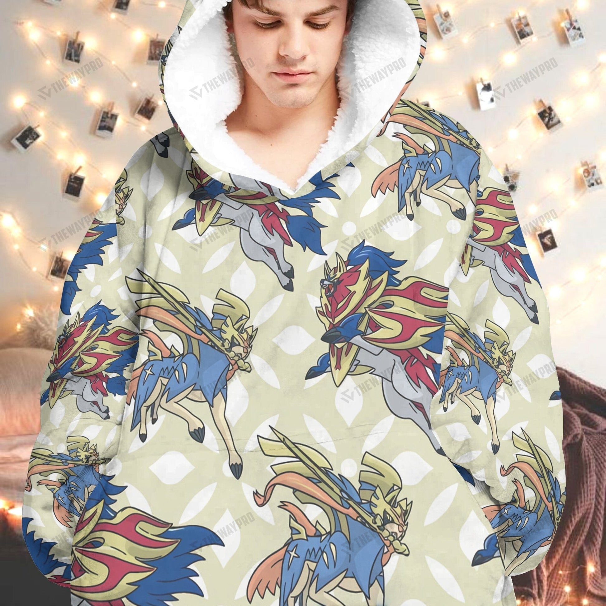 Anime Pkm Zacian Zamazenta Custom Fleece Blanket Hoodie