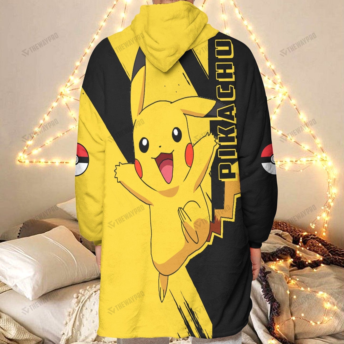 Anime Pkm Pikachu Custom Fleece Blanket Hoodie