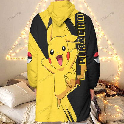 Anime Pkm Pikachu Custom Fleece Blanket Hoodie