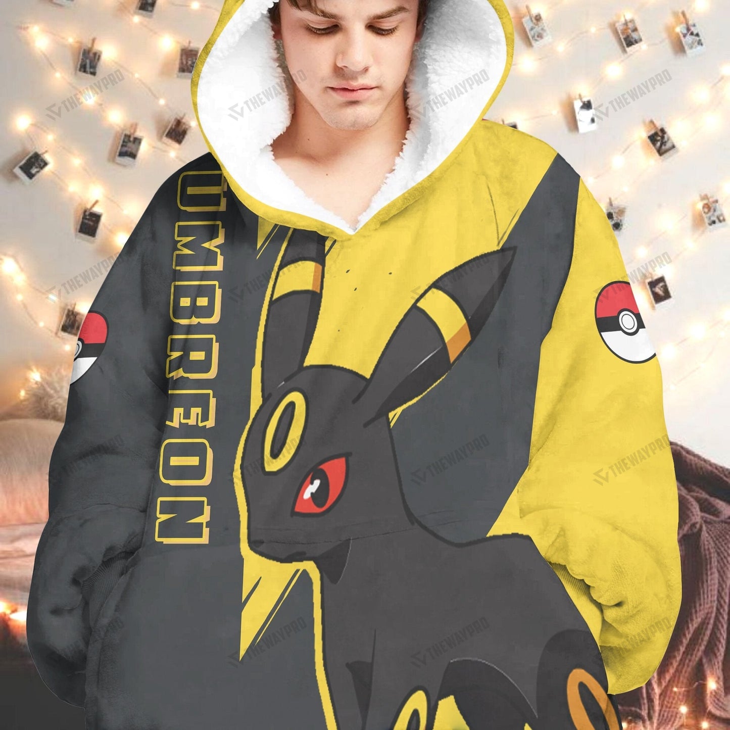 Anime Pkm Umbreon Custom Fleece Blanket Hoodie
