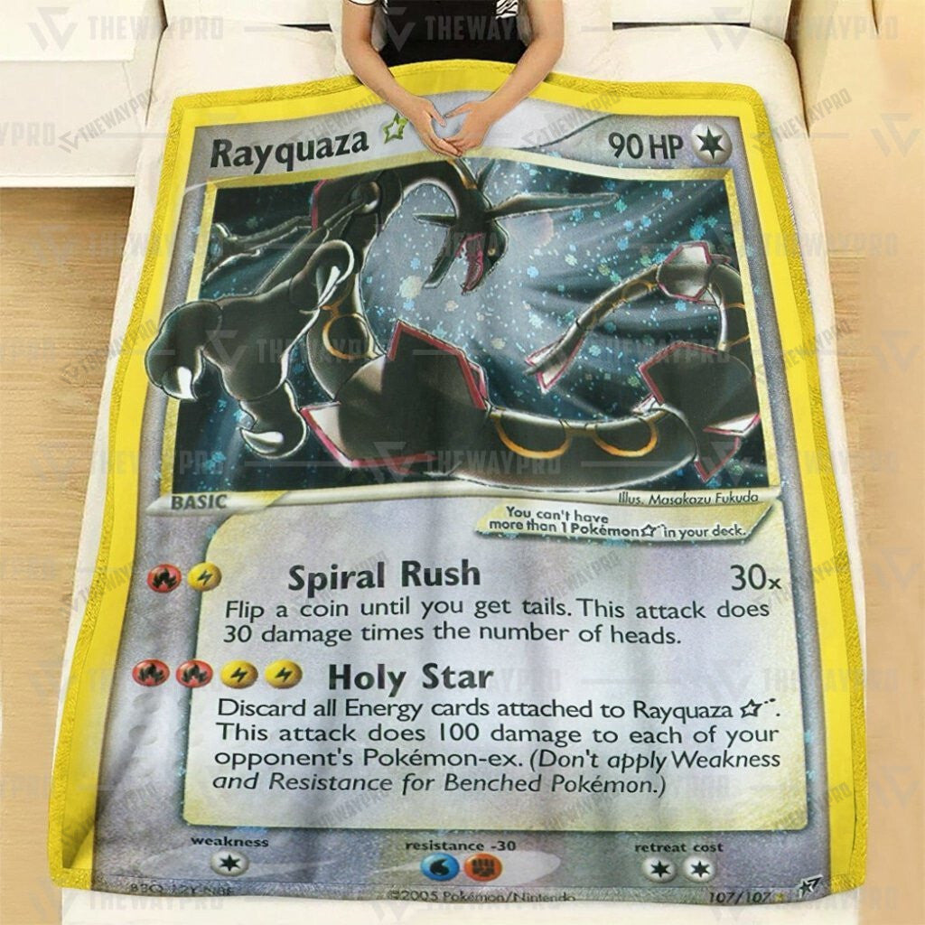 Anime Rayquaza Gold Star Holo Custom Soft Blanket