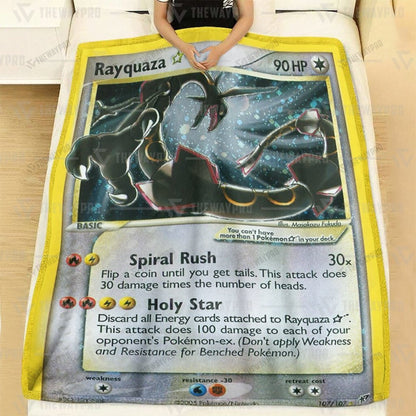 Anime Rayquaza Gold Star Holo Custom Soft Blanket