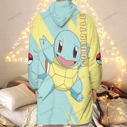 Anime Pkm Squirtle Custom Fleece Blanket Hoodie