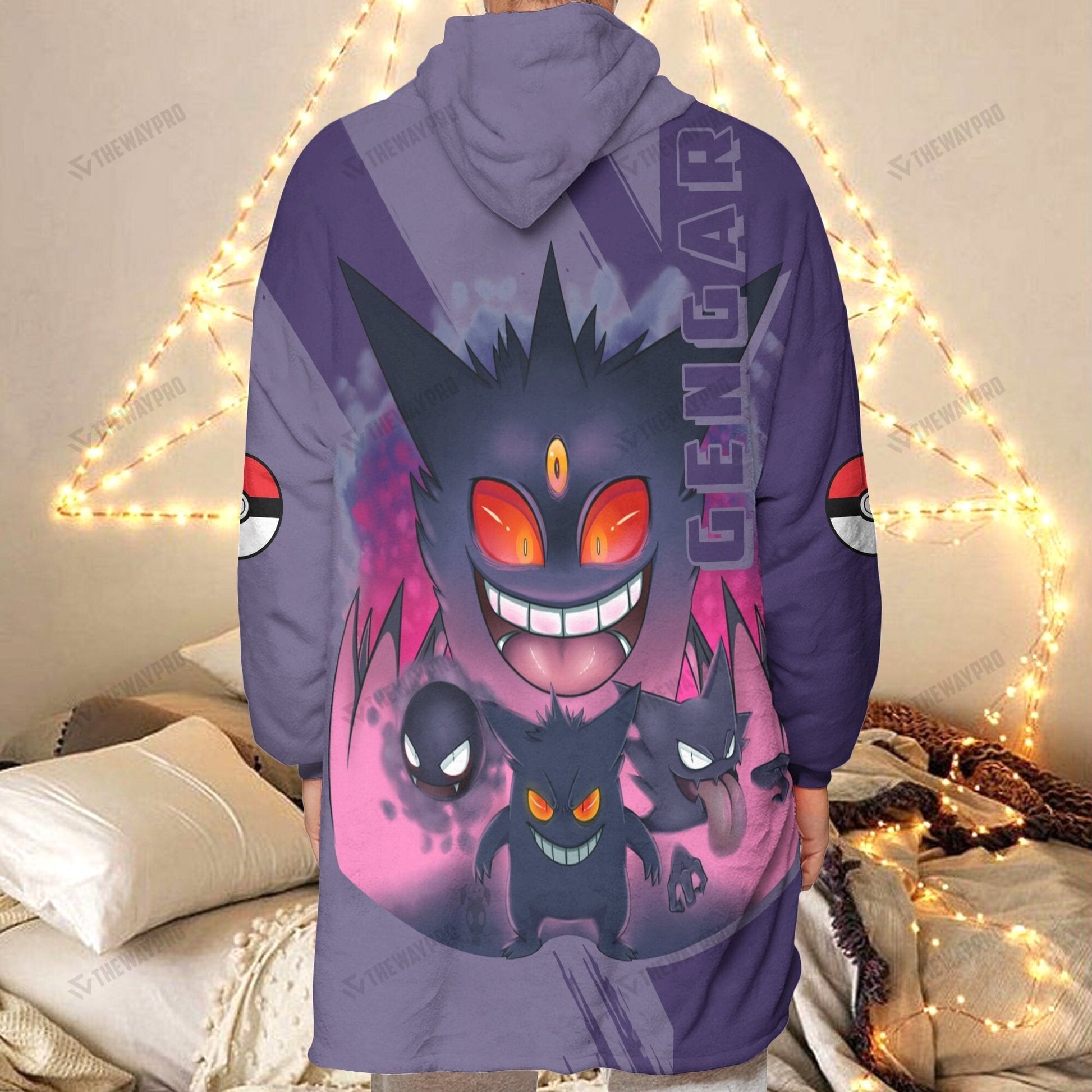 Anime Pkm Gengar Custom Fleece Blanket Hoodie