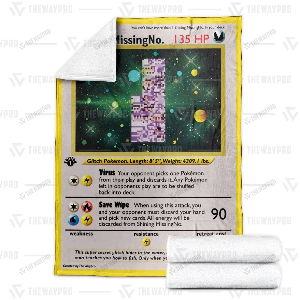 Anime 1st Edition MissingNo. Holo Rare Vintage Custom Soft Blanket