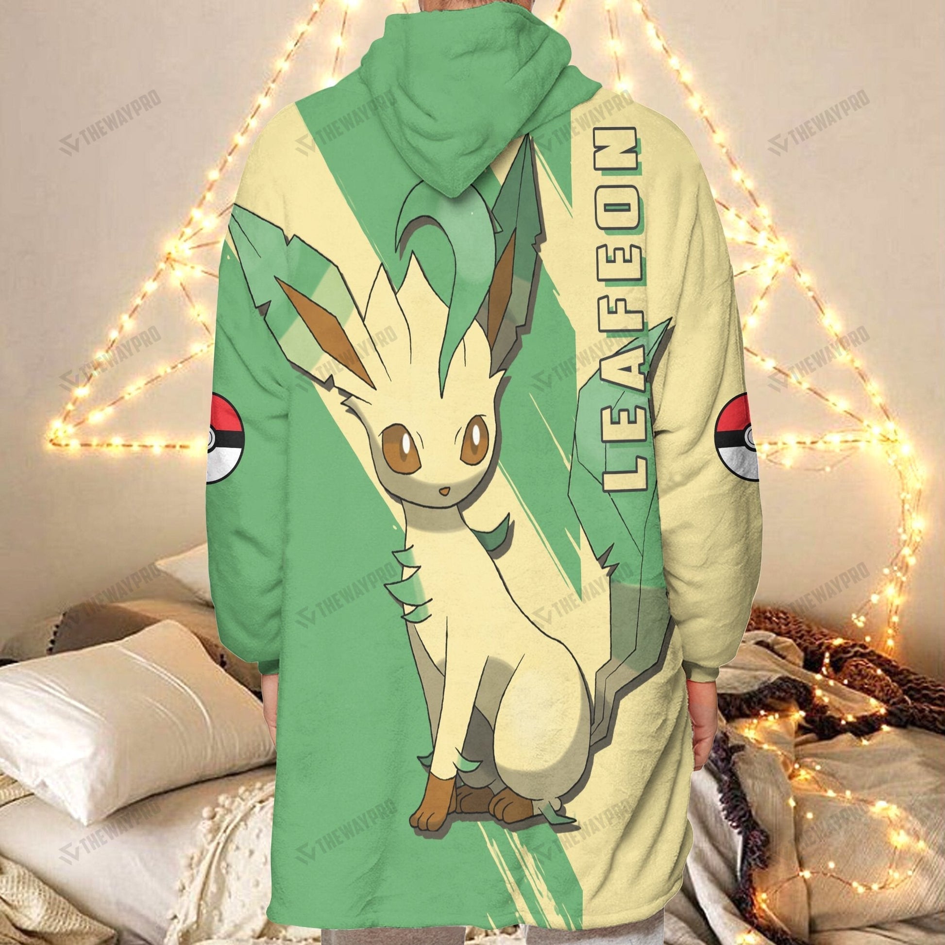 Anime Pkm Leafeon Custom Fleece Blanket Hoodie