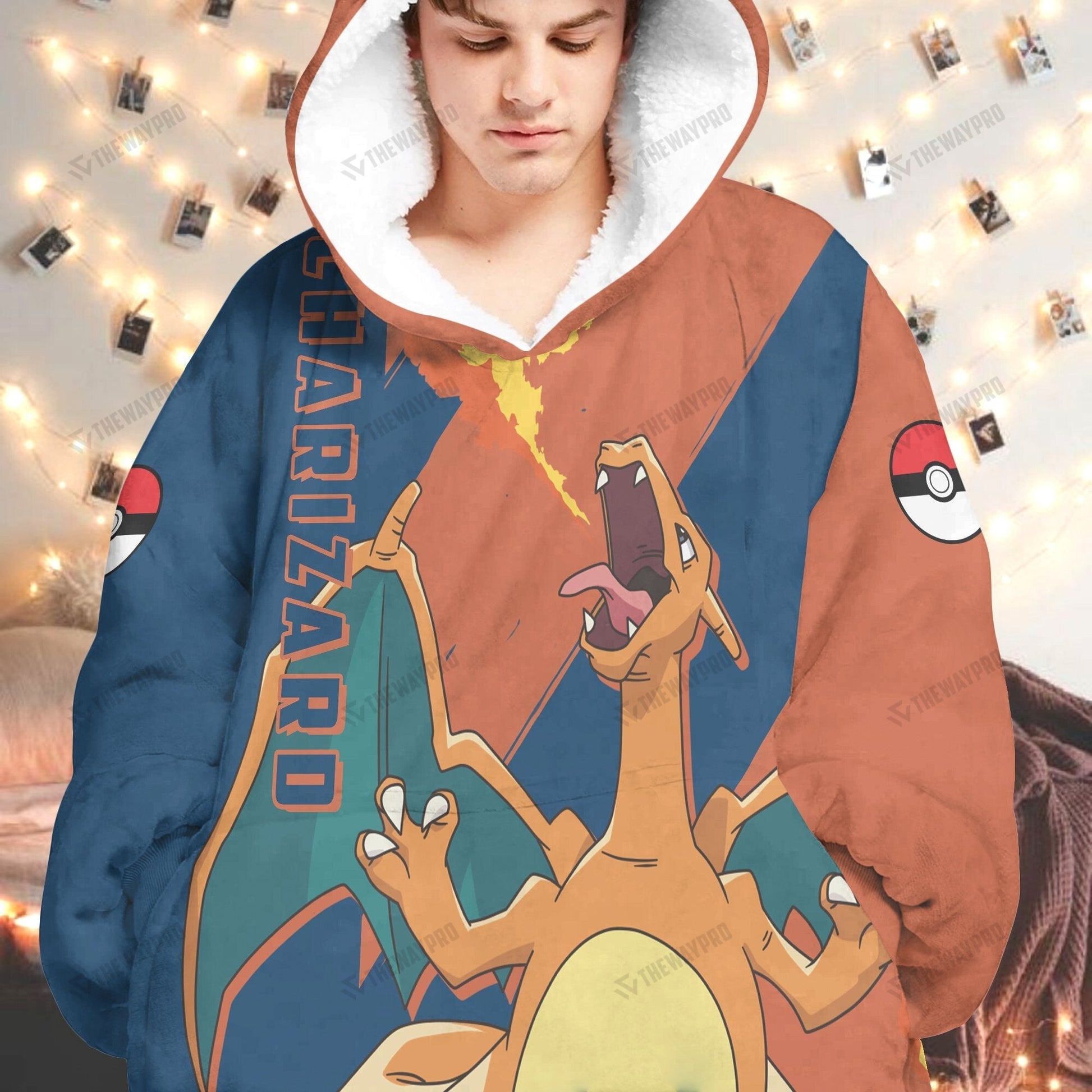 Anime Pkm Charizard Custom Fleece Blanket Hoodie