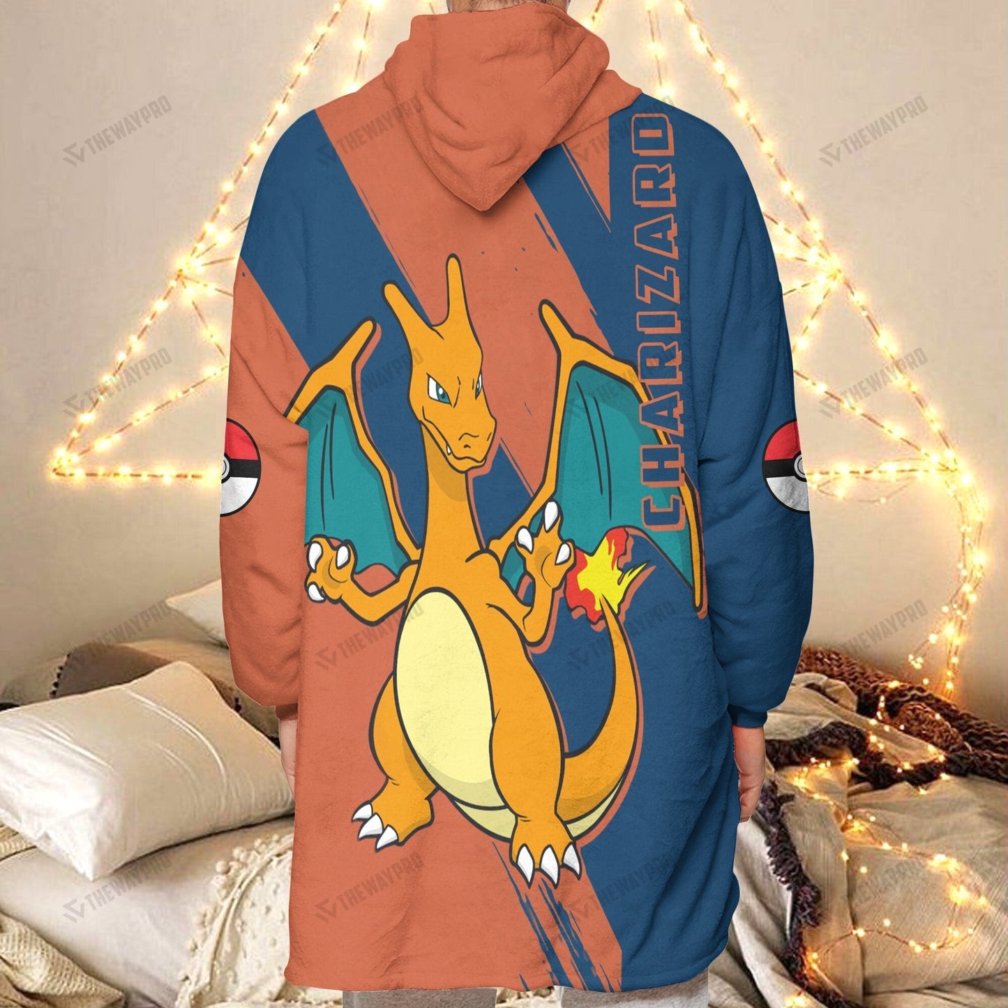 Anime Pkm Charizard Custom Fleece Blanket Hoodie