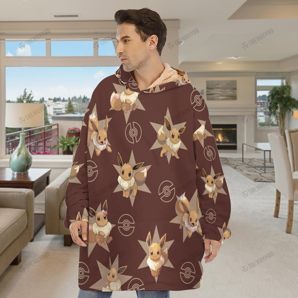 Anime Pkm Eevee Custom Fleece Blanket Hoodie