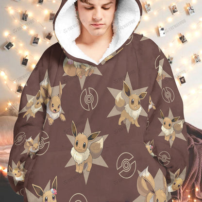 Anime Pkm Eevee Custom Fleece Blanket Hoodie