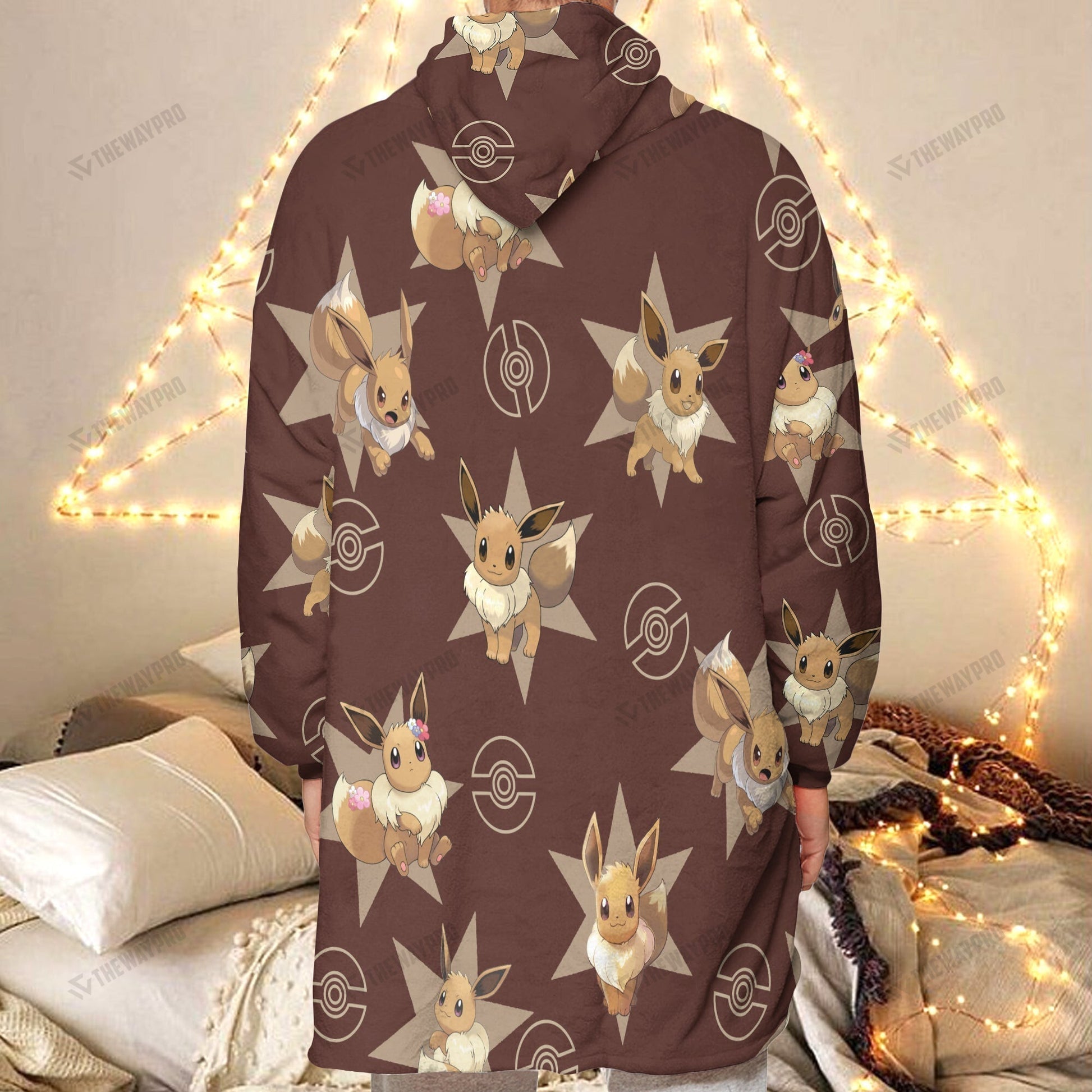 Anime Pkm Eevee Custom Fleece Blanket Hoodie