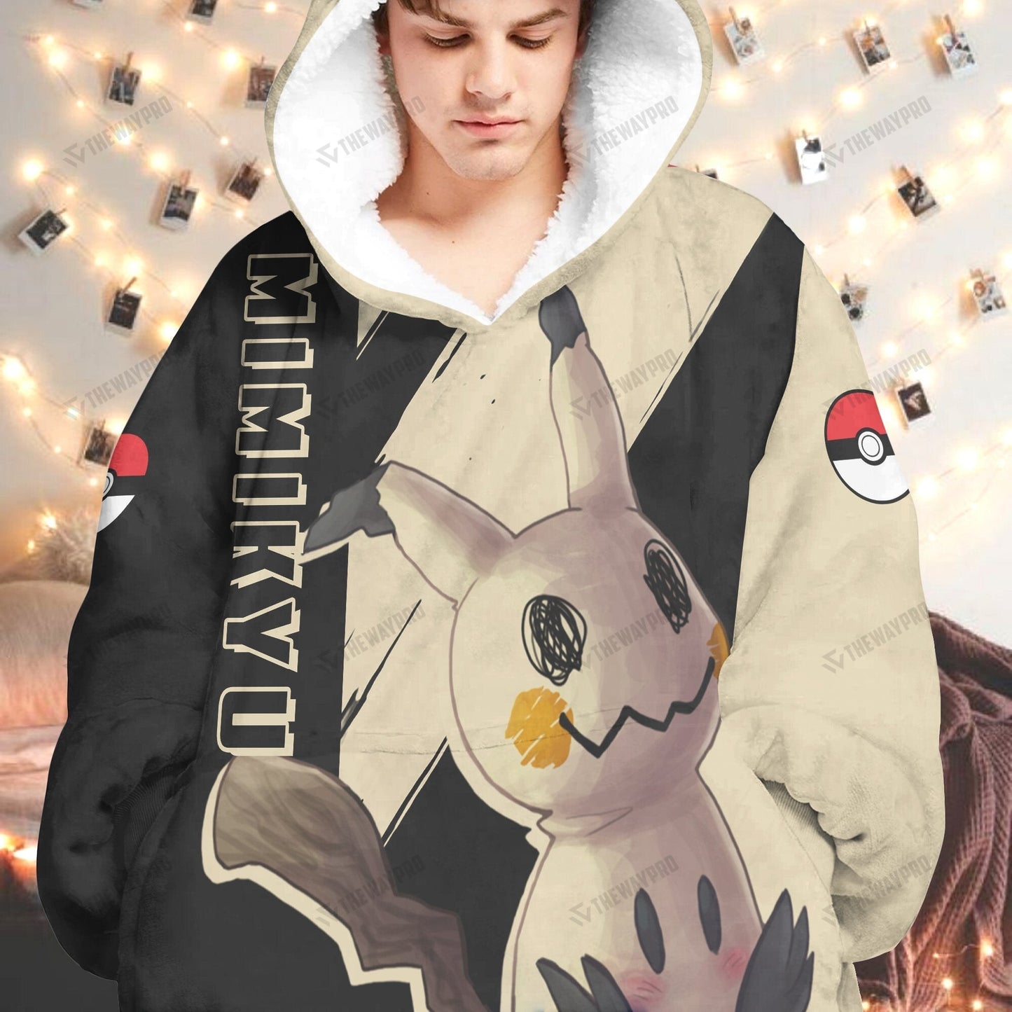 Anime Pkm Mimikyu Custom Fleece Blanket Hoodie