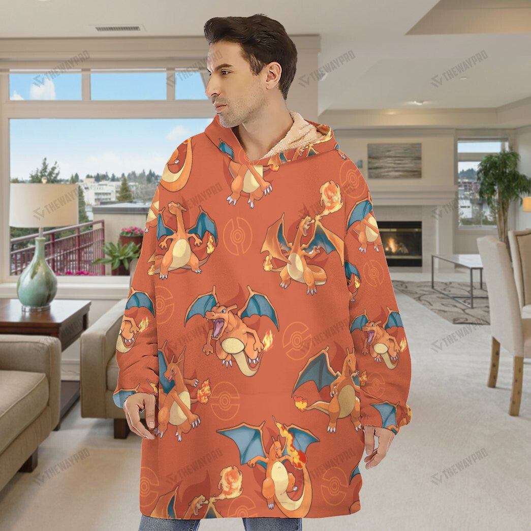 Anime Pkm Charizard Custom Fleece Blanket Hoodie