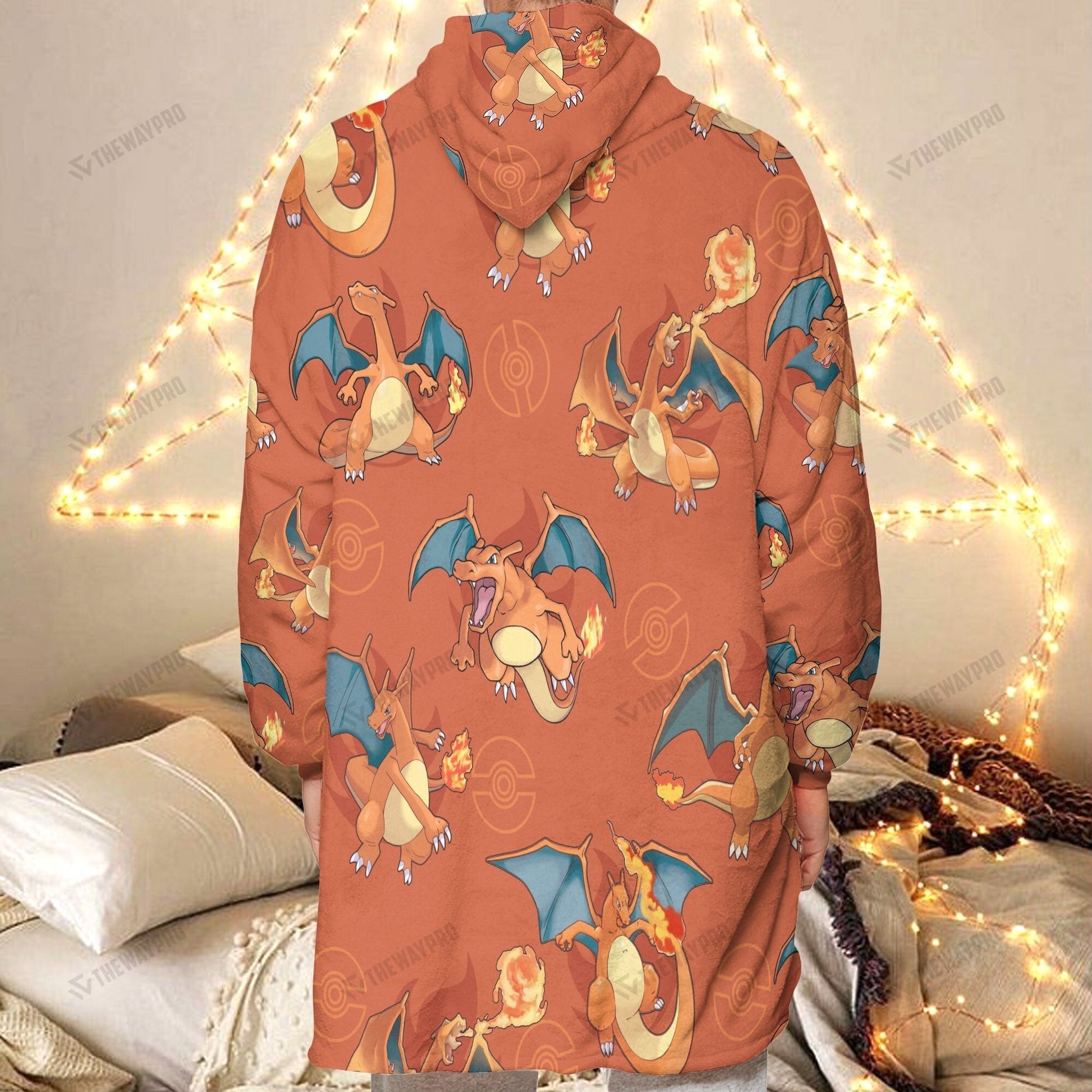 Anime Pkm Charizard Custom Fleece Blanket Hoodie