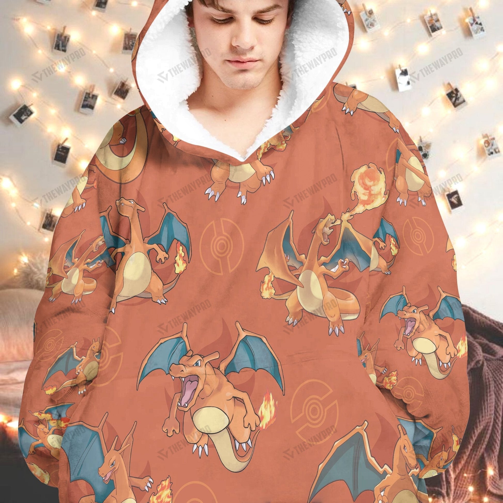 Anime Pkm Charizard Custom Fleece Blanket Hoodie