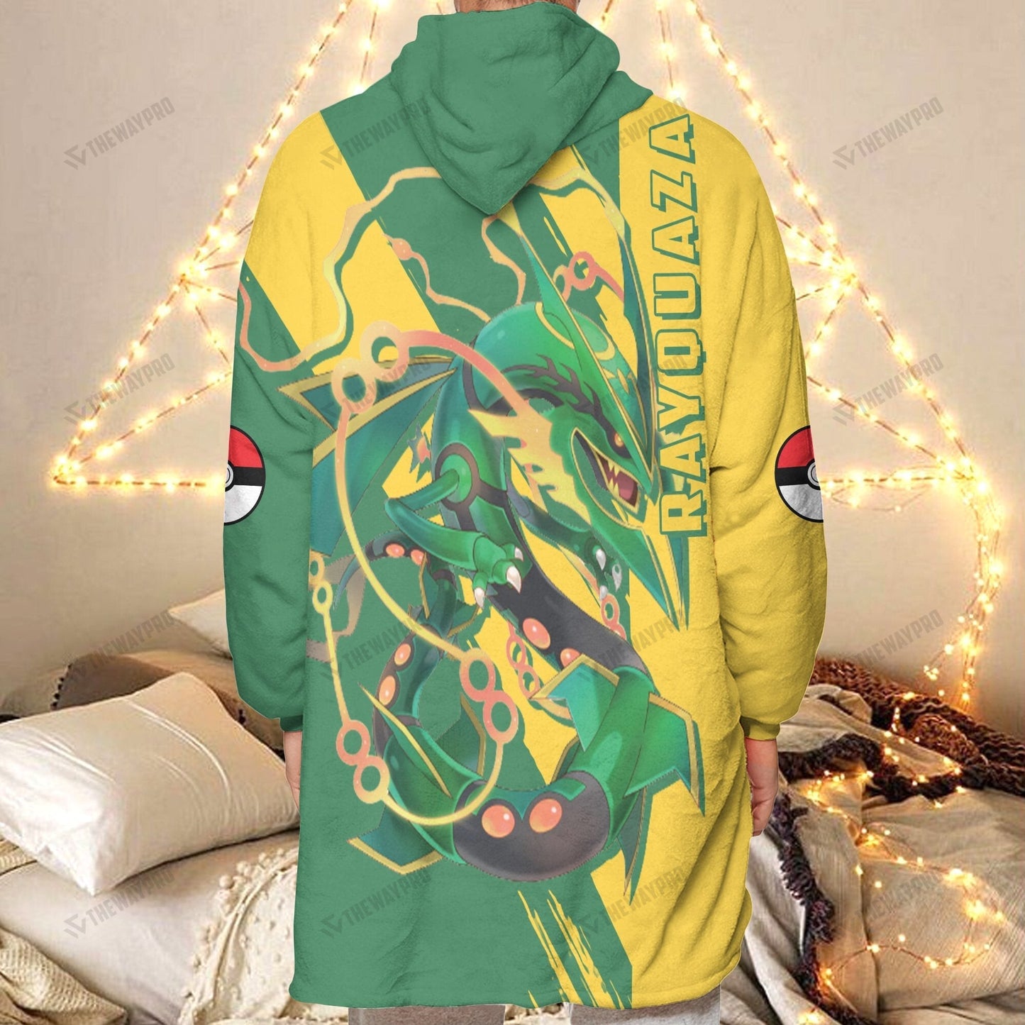 Anime Pkm Rayquaza Custom Fleece Blanket Hoodie