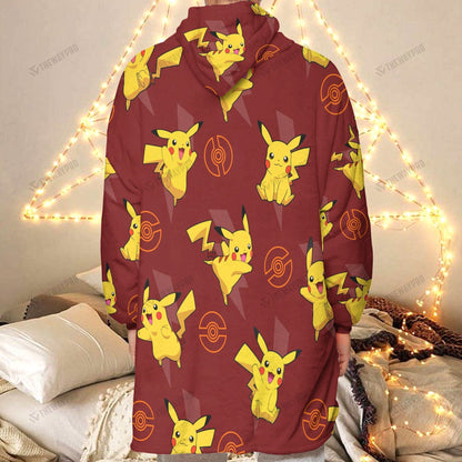Anime Pkm Pikachu Custom Fleece Blanket Hoodie